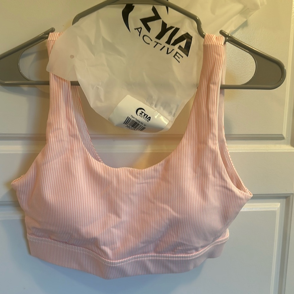 Zyia peach pinstripe sports bra